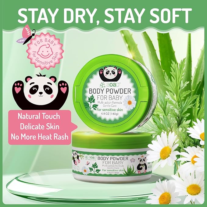 Baby Body Powder with Puff, Natural Cornstarch + Zinc Oxide Skin-Protecting Formula, Talc-Free, Soothing & Gentle Absorption, Newborn Essential, Family-Friendly, 140g/4.9oz (1Pack)