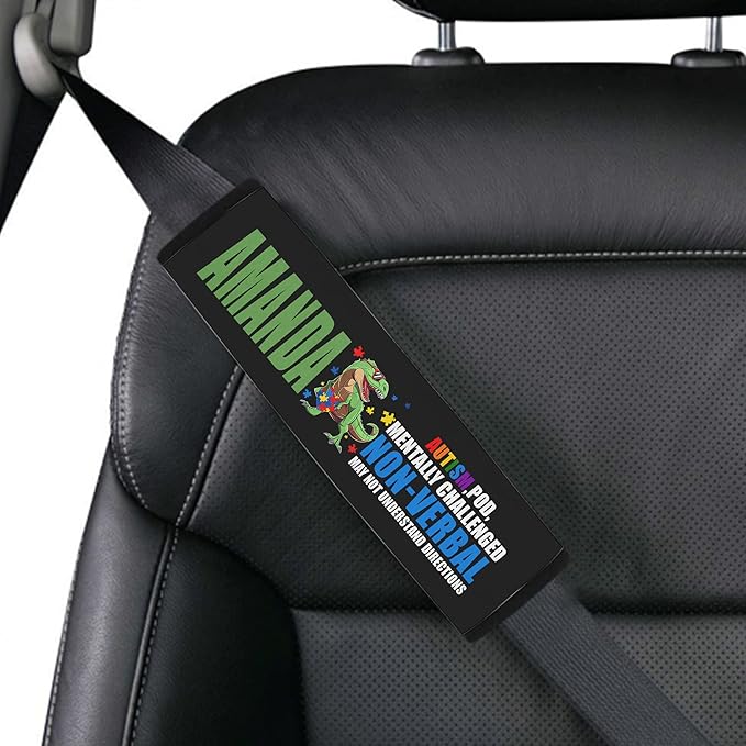 Autism POD Non Verbal Personalized Name Dinosaur Autism Awareness Seat Belt Cover for Kid Family Special Need Autistic Medical Alert Car Cushion Cover Support Autism Gift 37