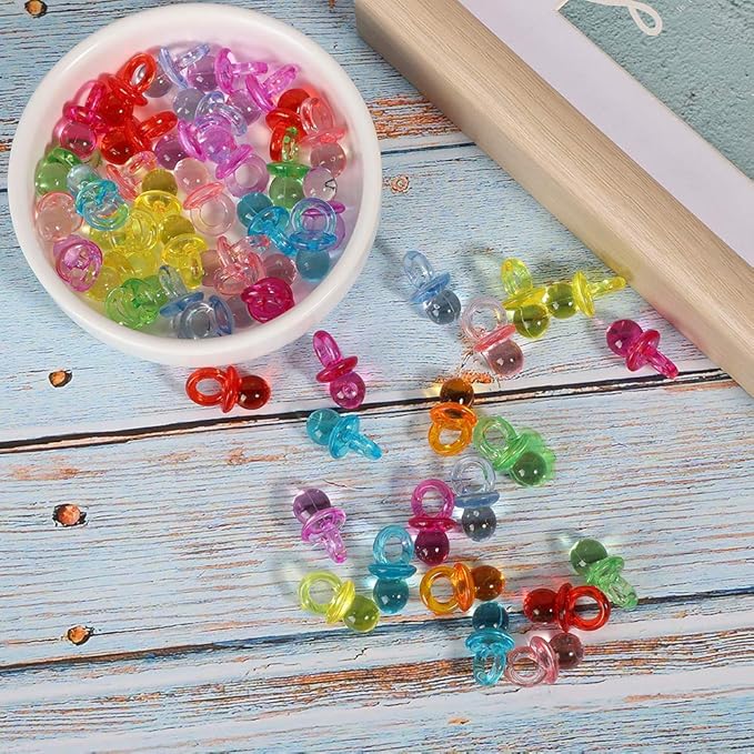 100Pcs Mini Pacifier, Acrylic Colorful Baby Pacifier Toys Baby Baptism Soothing Mini Color Toys for Baby Birthday Shower Party Decoration(Transparent Color Mixing)