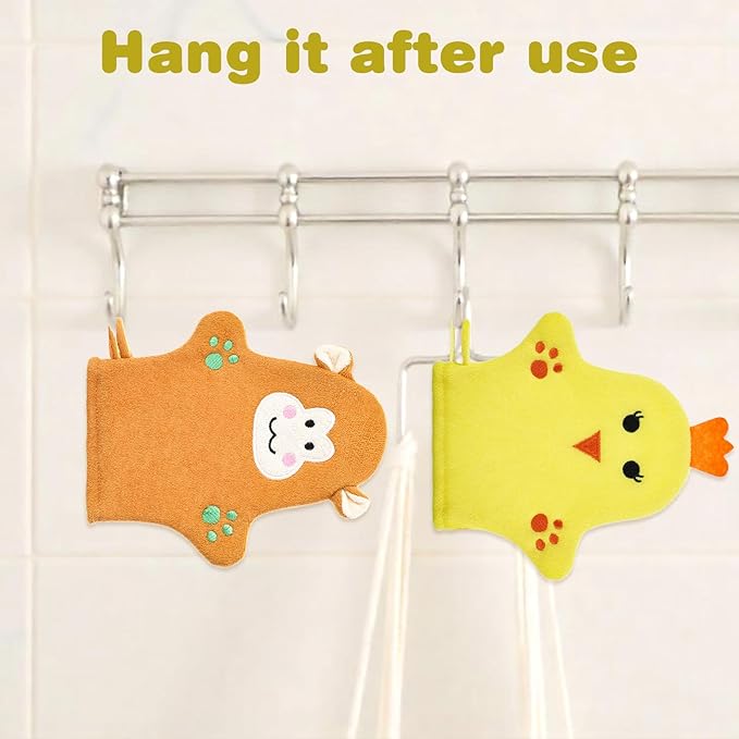 2PCS Baby Bath Mitt Washcloths Gloves Monkey Chicken Toddler Soft Washcloths for Kids Designed in Cute Animal Towel Gentle Scrub for Baby Girl Boy Bath Shower