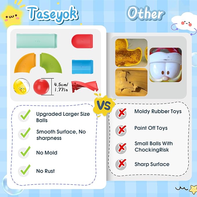 taseyok Toddler Bath Toys, Bathtub Toys Ball Slide Track, DIY Shower Toys with Suction Cups, Christmas Birthday Bath Fun Time Gifts Toys for Girls and Boys Age 2 3 4 5 6