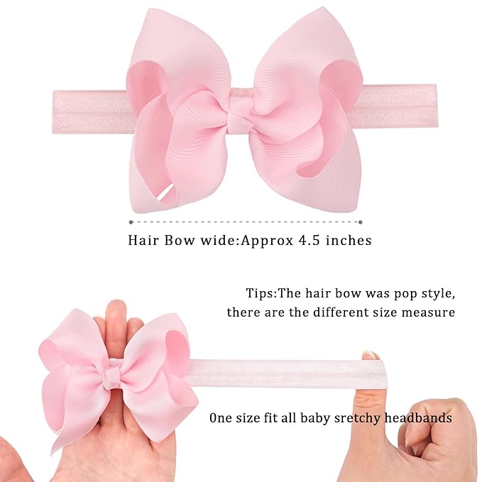 CellElection 40 Colors Baby Grosgrain Ribbon Hair Bows Headbands 4.5Inch Hair Bows Headbands Big Bow Hair Bands Hair Accessories for Baby Girls Infants Toddlers Newborns