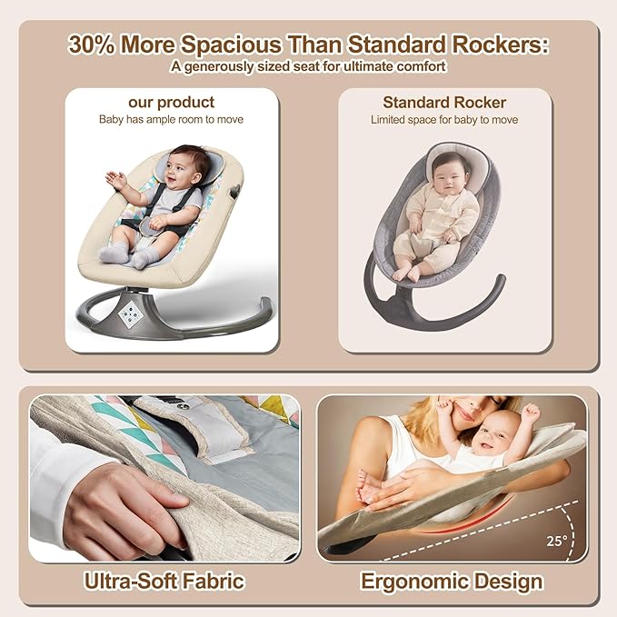 Electric Baby Swing for Infants,Multifunctional 3-in-1 Rocker,5-Speed Adjustable,Remote Control,10 Melodies,5-Point Harness,for Infants Up to 30 lbs, Up to 12 Months Easy Assembly (khaki)