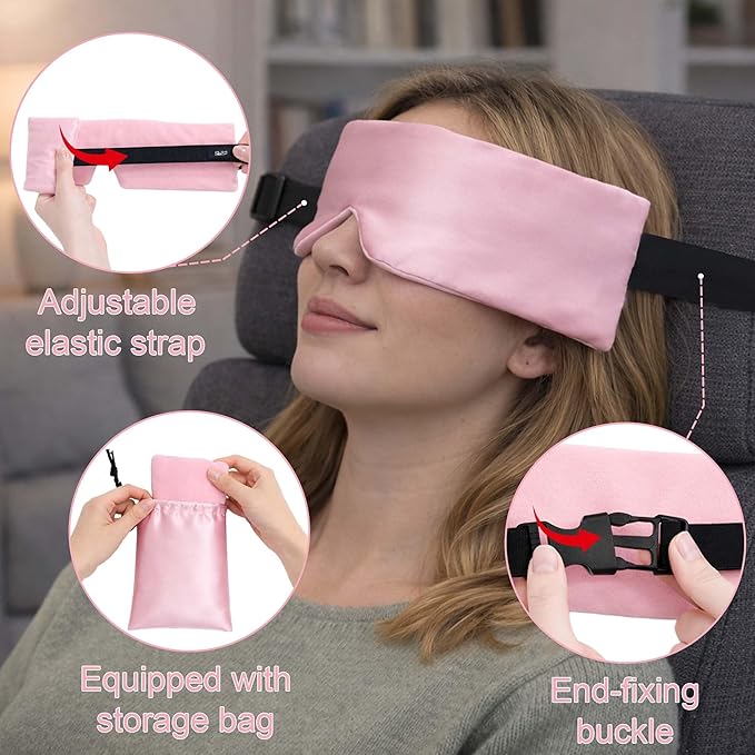 SPRING SEAON Airplane Head Strap for Sleeping, Double-Sided Airplane Eye Mask Head Holder, Adjustable Seat Sleeper Support for Plane, Car & Office Chair, Contoured Nose-Friendly Design，Pouch Included