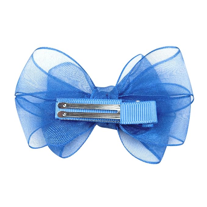3.5-Inch Organza Hair Bows for Girls - Elegant Sheer Ribbon Alligator Clips for Toddlers, Kids, and Teens - Pack of 2, Royal Blue
