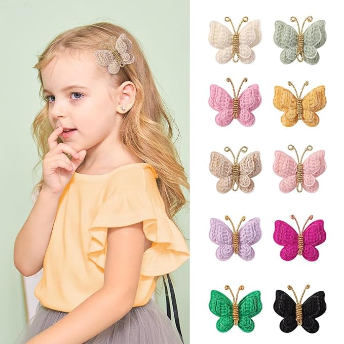2 Pcs Butterfly Hair Bow Girl, Beige Brown Kid's Cute Hair Clips Barrettes Accessories for Infants Toddlers Baby Kids Fine Hair