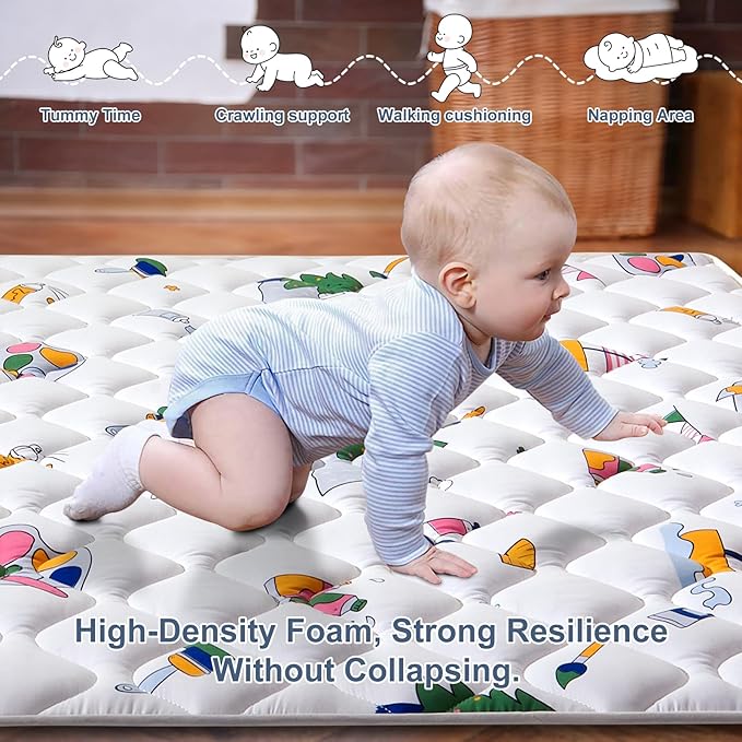 Baby Play Mat - 65" X 50",Premium Thicker Foam One-Piece Machine Washable, Extra Large Anti-Slip Soft Cushioning Foam Playmats for Babies and Toddlers, Foldable Baby Crawling Mat for Playpen