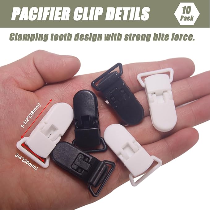 10-Pack Pacifier Clip Replacement Ends - BPA-Free Plastic Fasteners for DIY Baby Crafts, Sewing Bibs & Blankets Straps (3/4 Inch, 10 Color)
