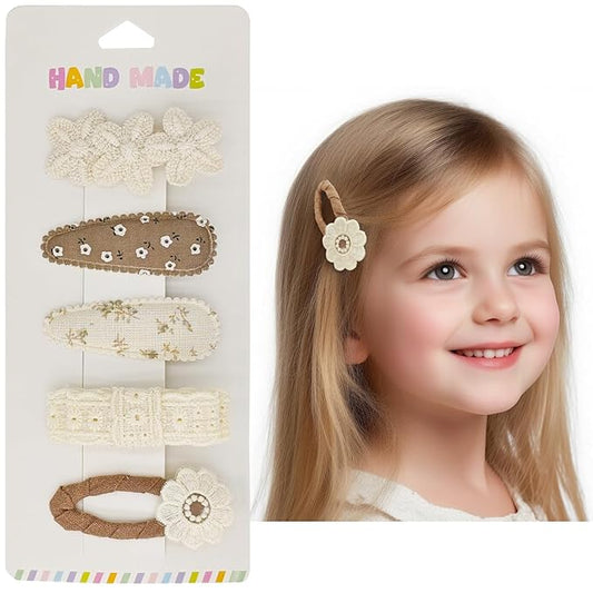 Baby Hair Clips Set - 3 Snap Barrettes & 2 Duckbill Toddler Hair Clips, Soft Rounded Tips & Fabric Cover, Safe Gentle Non-Slip Hair Accessories(5 Pcs)