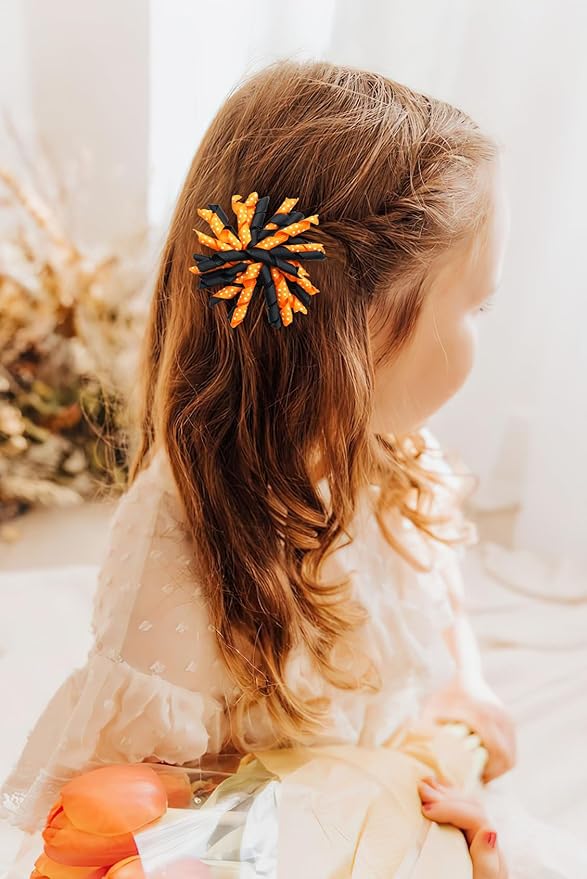 Yxiang 2PCS Orange Korker Hair Bow Clips Toddler Girls 3'' Curly Corker Ribbon Hair Clip Spiral Swirl Festival Decor Accessories Kids Gift