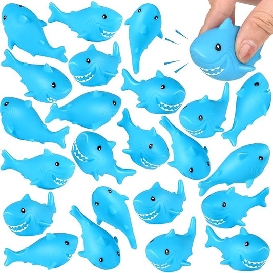 Mototo 30 Pieces Rubber Shark Toys Bulk, Cute Bath Squishy Toys Small Swimming Bathtub Pool Kids Play for Shark Week Themed Box Goodie Bags Treasure Hunt Carnival Cruise Birthday Party Favor, Blue