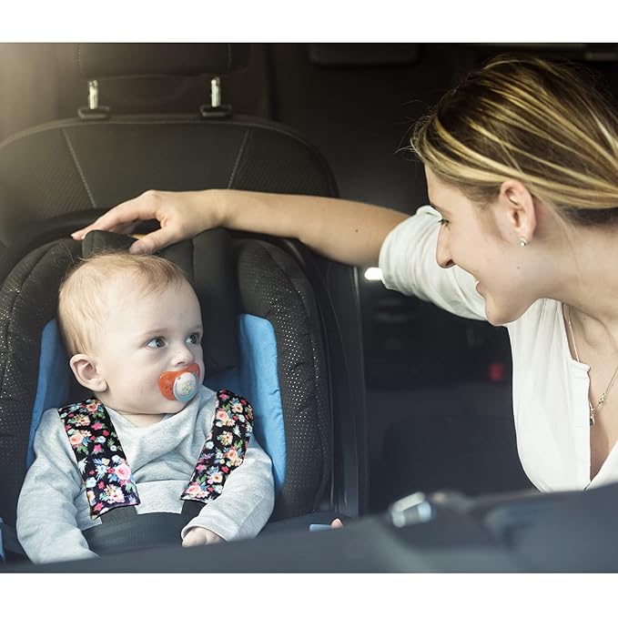 Baby Car Seat Belt Covers for Boys and Girls, Car Seat Straps Shoulder Pads, Soft Car Seat Neck Cover, Mink Seat Belt Protectors for Car Seats, Floral Stroller Strap Cover for Baby Kids