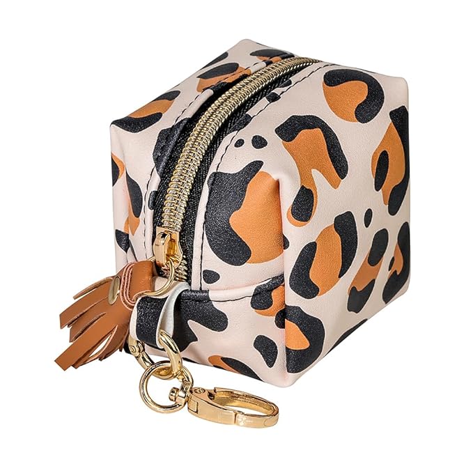 Smlpuame Pacifier Holder Case,BPA Free Leather Baby Pacifier Cover Pouch,Binky Case for Diaper Bag or Purse,Holder 4 Pacifiers or Teether Toy,Outdoor Travel Accessories,Easy to Clean(Leopard)