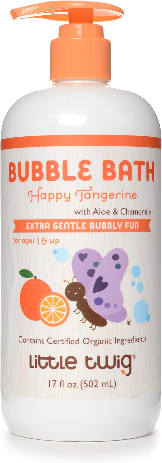Little Twig Bubble Bath, Baby Bath Essential with Natural Plant Derived Formula, Vegan, Gluten-Free, Paraben-Free, Happy Tangerine Scent, 17 fl. oz.