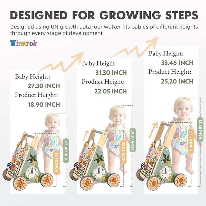 Wooden Baby Walker with Wheels, Speed & Height Adjustable, Baby Push Walker for 6-12 18 Months Boys Girls, Montessori Walker Easter Toy for 1 Year Old, Learning to Walk & Sit-to-Stand Activity Center