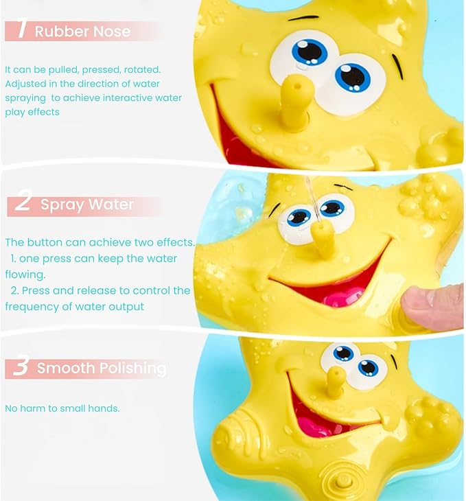 Bath Toys for Toddlers, Starfish Baby Bathtub Play Toys, Floating Fountain Pool Water for Infant Baby Bath Spray Toys with 5 Sensory Textures