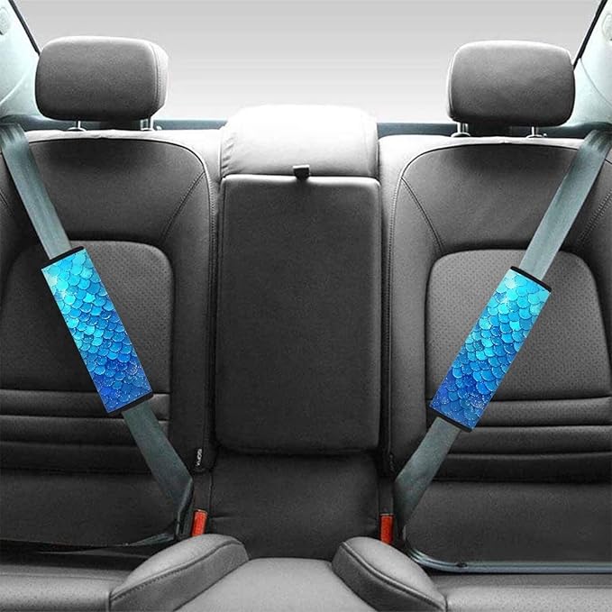 Car Seat Belt Cover Pad,Soft Comfortable Shoulder Seatbelt Pads Cushions for Adults and Children 2 PCS Blue Scales Print