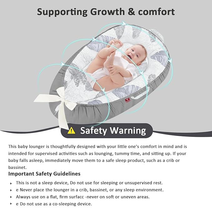 Baby Lounger - 100% Cotton Baby Lounger for Newborn with Lounger Cover, Portable Baby Nest for Home and Travel, Waterproof Lining, Newborn Babies Essentials Gifts