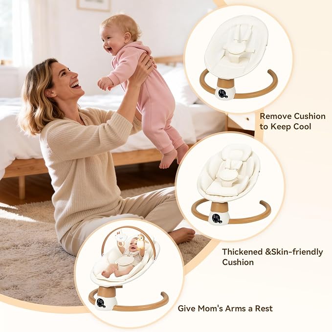 Baby Swings for Infants | Electric Portable Baby Swing with Bluetooth, 5 Swing Speed, 3 Timer Settings, 10 Lullabies, 5-Point Harness & Remote Control | Newborn Swing for Indoor & Outdoor (White)