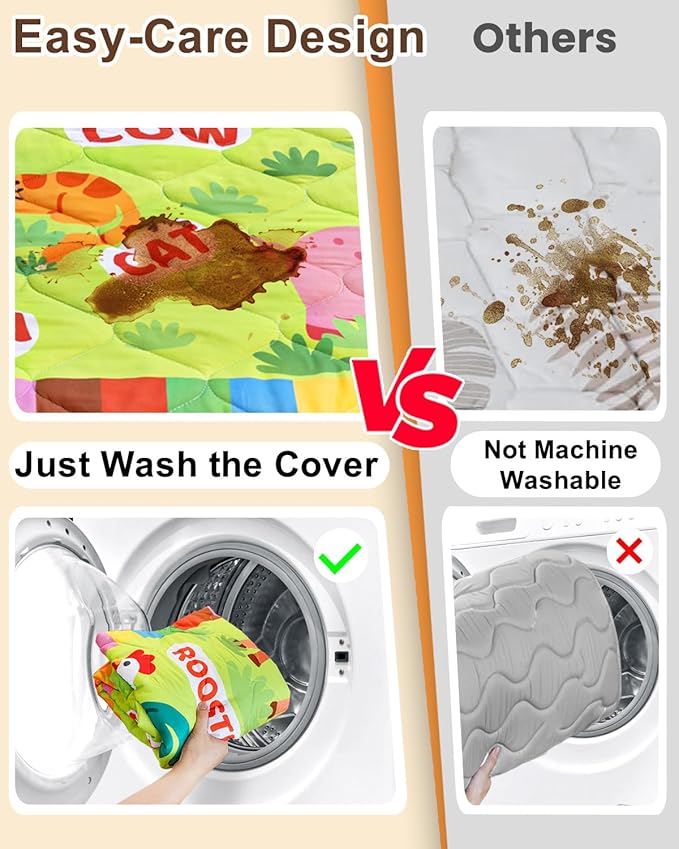 Foam Baby Play Mat 50x50, Removable and Machine Washable Cover, Thicken Cushioning Playmat and Perfect for Playpen, Non-Slip Bottom, Easy to Clean for Infants, Toddlers & Babies(Farm)