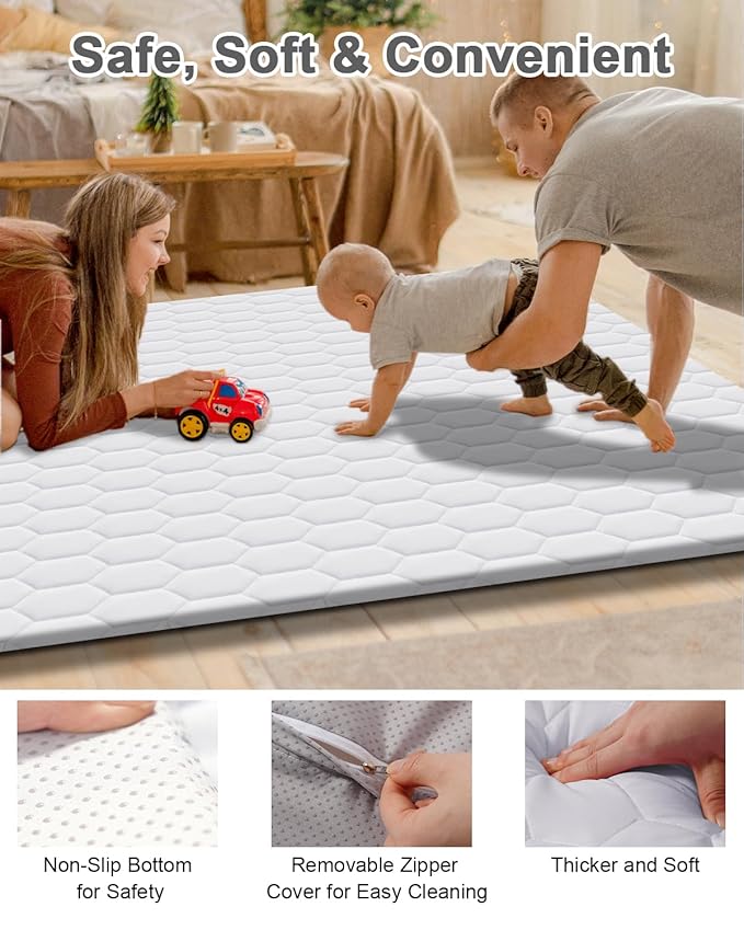 TINYHARBO Premium Foam Baby Play Mat 50" x 50" with Removable Cover, Extra Thick Padding Playpen Mat, Non-Slip Floor Mat, Stylish & Easy to Clean for Crawling Baby, Infants & Toddlers, Grey