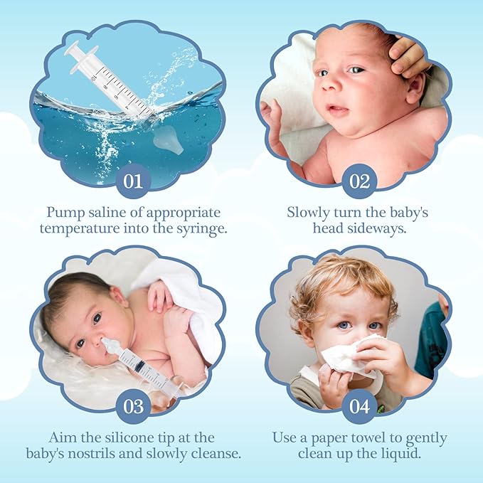 Syringe Nasal Irrigator, Portable Nasal Irrigation for Baby, 10 ml Infant Nasal Irrigation with Food Grade Silicone Nasal Suction Tips, Nasal Syringe 4 PCS
