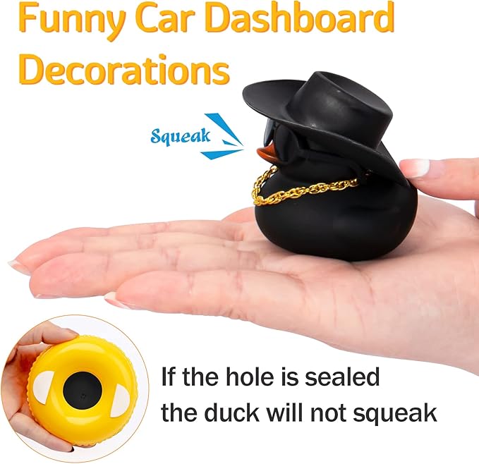 Wonuu Rubber Ducks Dashboard Decorations - Pink Ducks for Car Dashboard, BG-black-cowboyblack