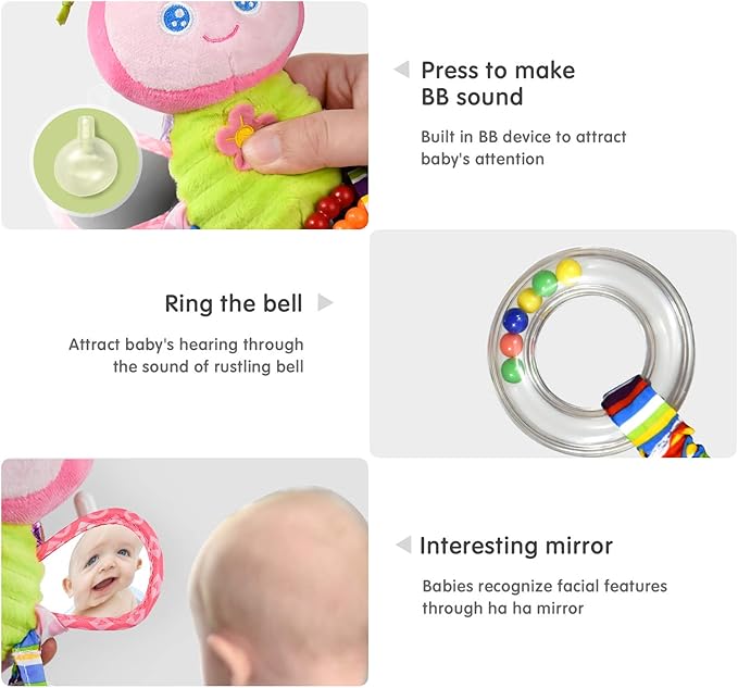 Baby Rattles Toys with Teether,Bed Bell for Toddler in pram,Gifts for Baby Aged 3 Months or More(Butterfly)