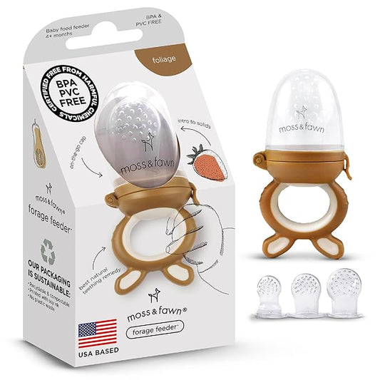 Moss and Fawn Forage Feeder - Baby Fruit Feeder, Frozen Breast Milk Popsicle Teether & Pacifier - BPA, PVC & Phthalate-Free - Foliage