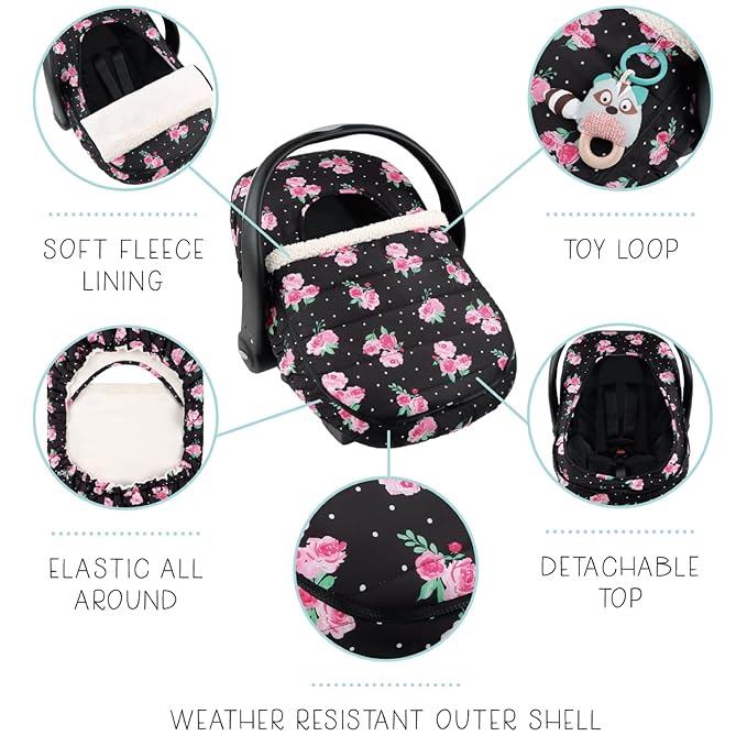 The Peanutshell Car Seat Cover - Protective Covers for Baby Girl, Easy to Clean Accessories, Weather-Resistant Infant Winter Car Seat for Baby Carseat - Floral Rose