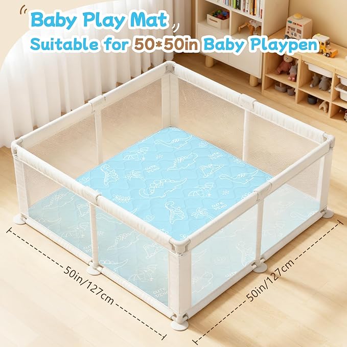 Baby Play Mat for Floor,Soft 50x50 Playpen Mat,Thick Foam Playmat for Tummy Time,Safe Non-Slip Backing for Kids,Graffiti Dinosaurs