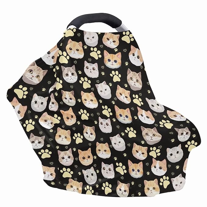 GIFTPUZZ Cats Nursing Cover for Breastfeeding Car Seat Cover Nursing Scarf Thermal Carseat Canopy Ultra-Soft Breathable Multipurpose Design Light Blanket Stroller Cover
