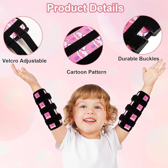 2 PCS Thumb Sucking Deterrent, Pink Pony Thumb Guard for Kids Toddlers Nail Biting Treatment, Anti Nose Picking, Scratching Face, Elbow Immobilizer for Boys Girls, Finger Sucking Prevention