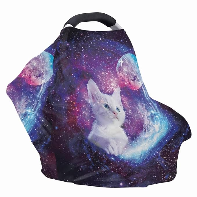 Forchrinse Galaxy Cat Purple Planet Nursing Breastfeeding Cover for Newborn,Multi-Use Baby Car Seat Cover Canopy Shopping Cart Cover High Chair Cover
