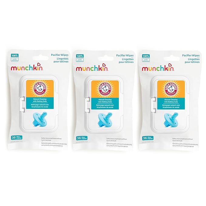 Munchkin Arm & Hammer Pacifier Wipes - Safely Cleans Breast Pump Parts and Feeding Essentials for Baby and Toddler, 3 Pack, 108 Wipes