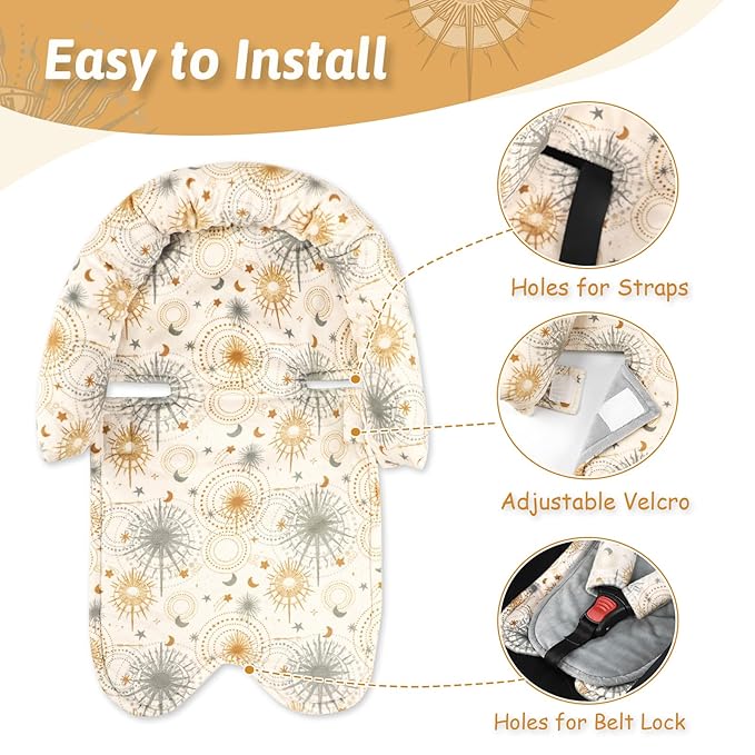 Infant Car Seat Insert for Newborn Girls Boys, Upgraded 2-in-1 Baby Carseat Head Support, Soft Reversible Baby Car Seat Insert Cushion Pad for Car Seat, Stroller, Bouncer, Swing, Sun