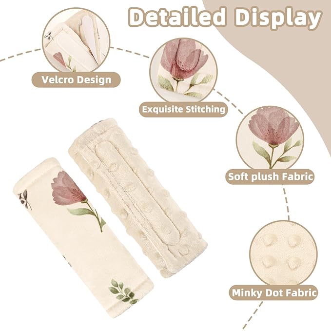 SWESEN Baby Car Seat Strap Covers, Soft Car Seat Strap Shoulder Pads for Baby Girls, Double-Sided Use carseat Straps Covers for Stroller, Car Seats, Pushchair, Florals