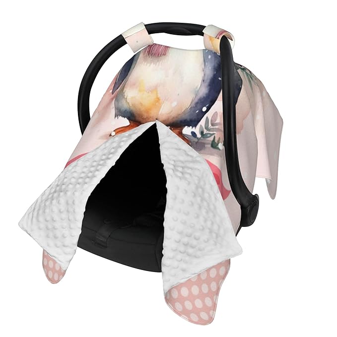 Personalized Winter Carseat Cover for Baby Custom Name Car Seat Canopy for Newborn Baby Boys Girls 2 in 1 Mom Nursing Breastfeeding Covers Penguin Minky Baby Carrier Stroller Covers