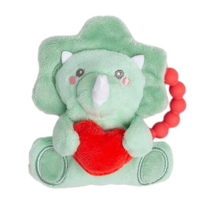 Pearhead Dinosaur Baby Teether – BPA-Free Silicone Teething Ring, Soft Crinkle Sensory Rattle, Dino Baby Gift for Boys and Girls, Infant Gum Soother for Newborns 0+ Months