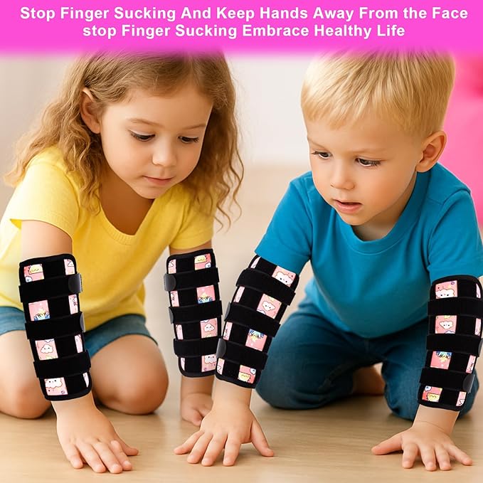 JFHNMLW 2 Pcs Thumb Sucking Deterrent, Pink Rainbow Elbow Thumb Guard for Thumb Sucking, Nail Biting Treatment for Kids Prevention Anti Nose Picking for Boys Girls Finger Sucking Prevention