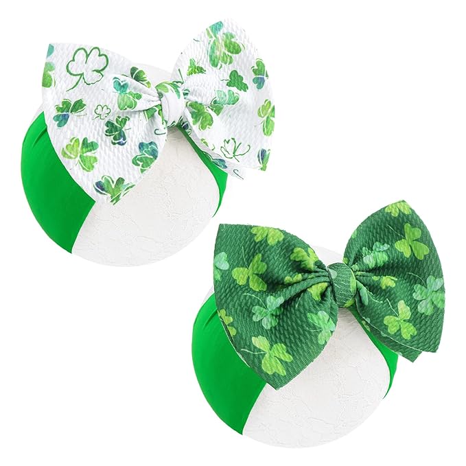 YanJie St.Patrick's Day Baby Girl Bows Green Clover Headbands Shamrock Newborn Hair Bow Hairband St Patrick's Big Bows Headbands Hair Accessories Gift