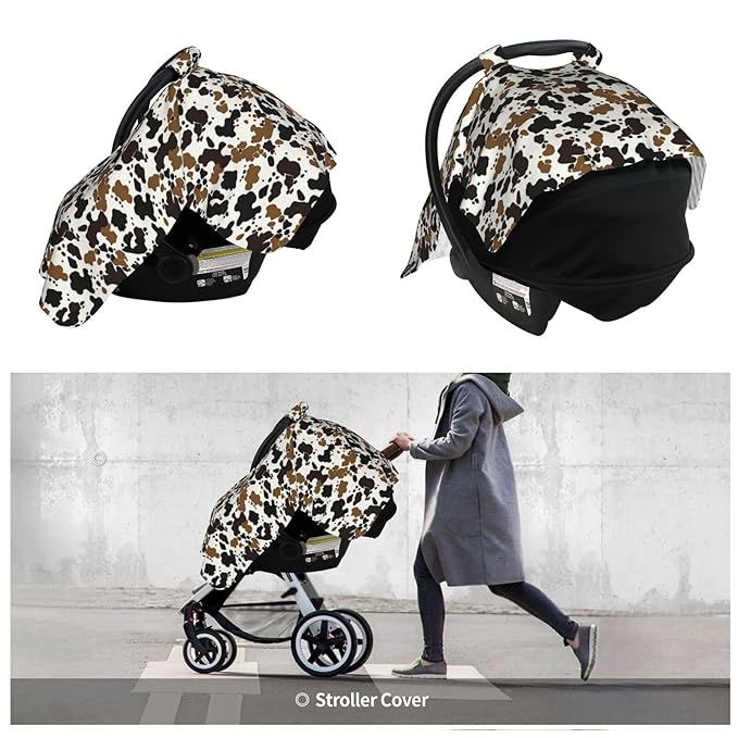 Brown Black Cow Skin Baby Car Seat Canopy Nursing Cover for Newborn Car Seat Breastfeeding Covers Blanket Newborn Shower Gift