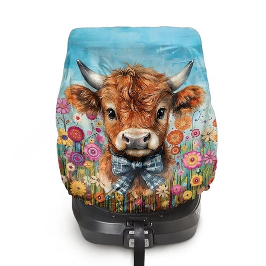 XYZCANDO Highland Cow Toddler Car Seat Cover Fashion Car Seat Sun Protection Easy to Install Car Seat Covers for Babies Girl Dustproof Baby Car Seat Shade Cover Car Decor Gift for Wife