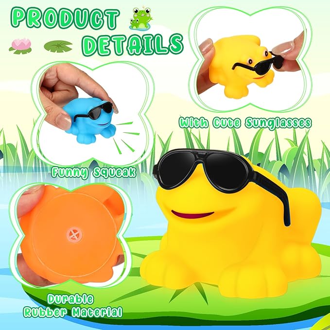 Halloscume 36 Pack Rubber Frogs Bulk Small Squeaky Frog Toy Mini Floating Frogs with Sunglasses for Spring Birthday Party Valentine's Gift Classroom Exchange Gift Prize, Colorful