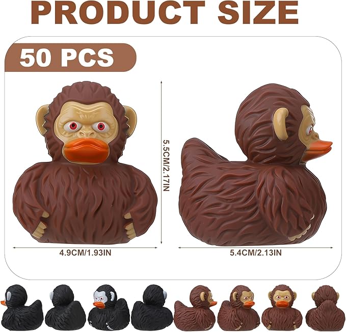 50pcs Sasquatch Rubber Ducks for Jeep Funny Sasquatch Rubber Bath Toys Birthday Party Favors for Cruise Ships (Black,Brown)