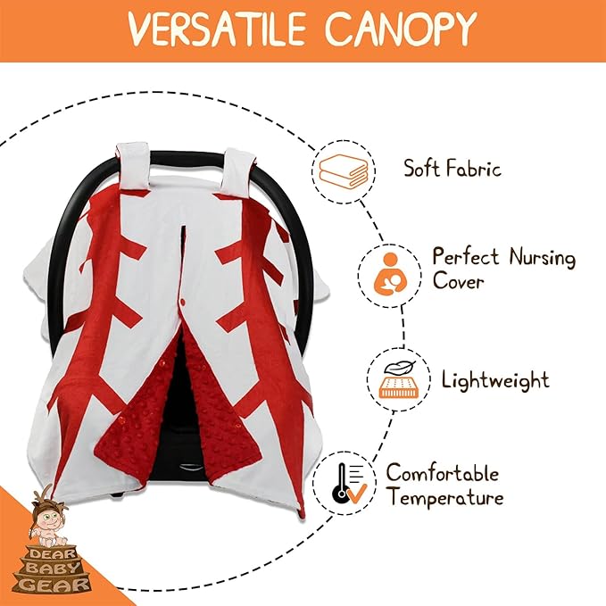 Dear Baby Gear Car Seat Cover for Boys & Girls - Baby Carseat Canopy w/Snap Opening - Infant Seat Cover - Stroller & Nursing Covers - Newborn Carrier Canopy - 40x30" (Baseball Print - Red Dot)