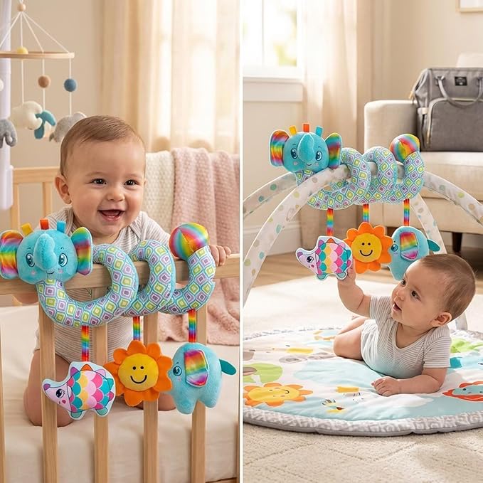 Multi-Use Baby Spiral Activity Toy – Spiral carseat Toy for Car Seat, Stroller,Play Gym, Keeps Baby Quiet, Easy Travel Solution