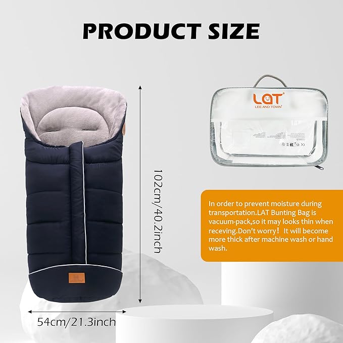 LAT Baby Warm Bunting Bag Universal,Stroller Sleeping Bag Cold Weather,Waterproof Toddler Footmuff(Basic,Navy Blue)