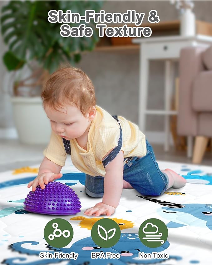 TINYHARBO Premium Foam Baby Play Mat 50x50 – Removable & Machine Washable Cover, Extra Thick Padding Playpen Mat, Non-Slip Crawling Mat, Easy to Clean for Infants, Toddlers & Babies