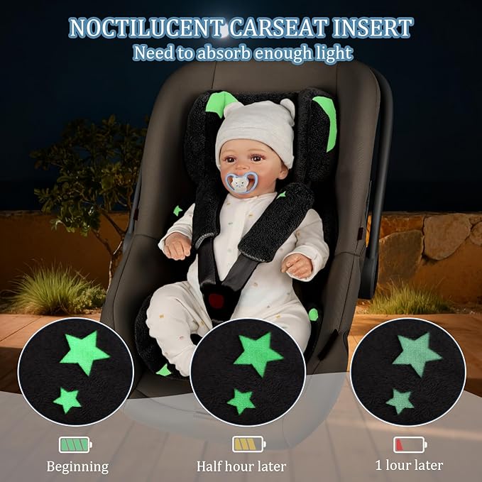 Infant Car Seat Insert Boys Girls, Soft Flannel Baby Head Support & 2 Strap Pads, Preemie Newborn Carseat Cushion Reversible & All Season for Stroller, Baby Swing, Rocker, Bassinets, Bouncer Gray Star